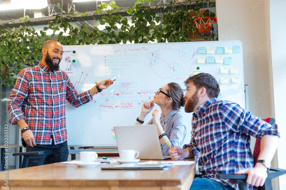 Man presenting business plan to his colleagues on meeting