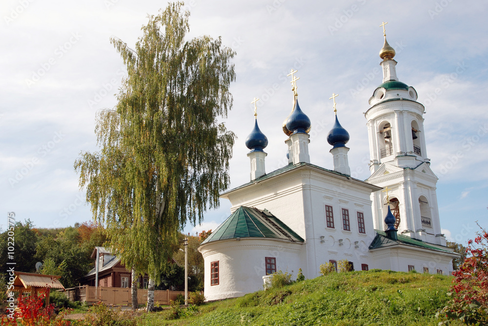 View of Ples town, Russia. Saint Barbara church