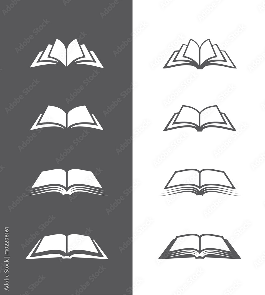 Obraz premium Black and white book icons set