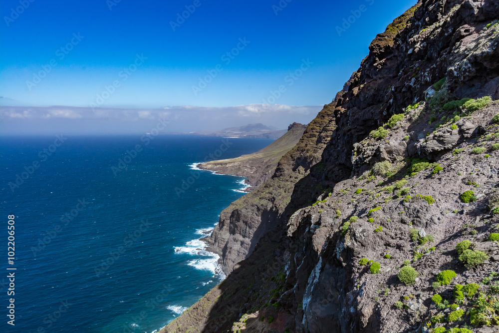 Beautiful panoramic view of Grand Canary (Gran Canaria) coastline landscape from Mirador de Balcon viewpoint, Spain