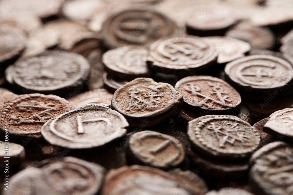 Ancient Byzantine copper coins with monograms