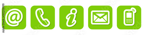 Contact Us – Set of flat light green buttons, icons 2
