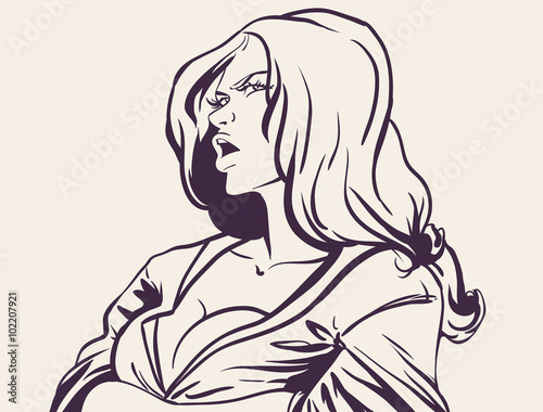 Sexy woman   angrily expressing her disappointment, cartoon