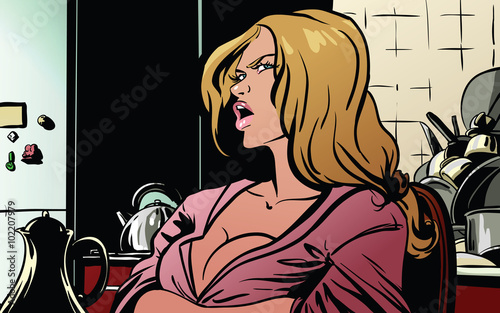 Sexy woman   angrily expressing her disappointment, cartoon