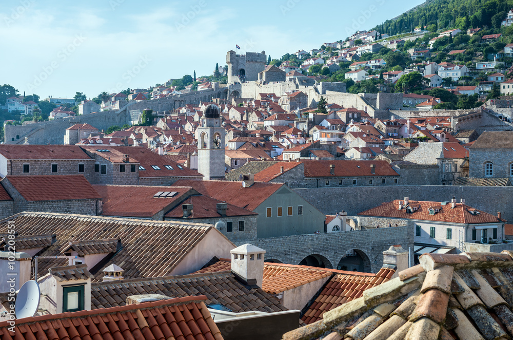 Old Town of Dubrovnik with Minceta Tower seen from city walls, C