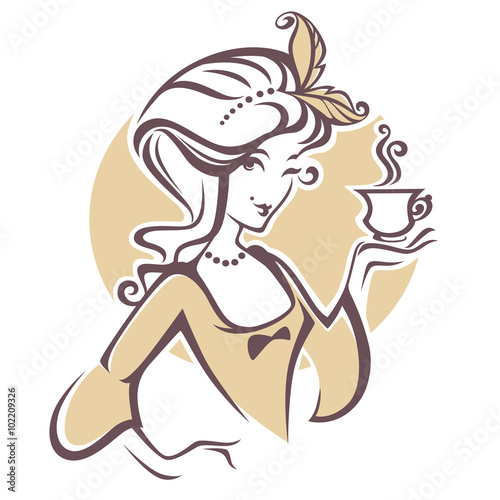 historical woman with cup of tea  logo for restourant  cafe or t