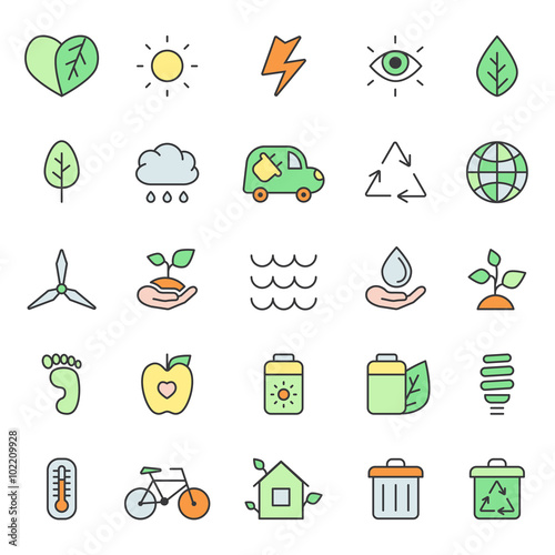 Outline multicolored eco icons vector set. Modern minimalistic style.
