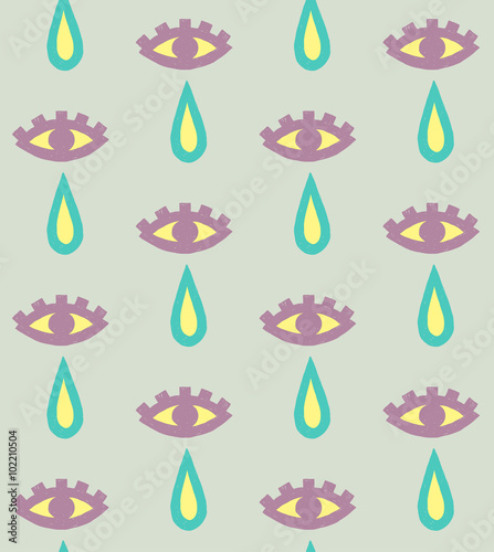 vector pattern of colorful eyes and tears on green background