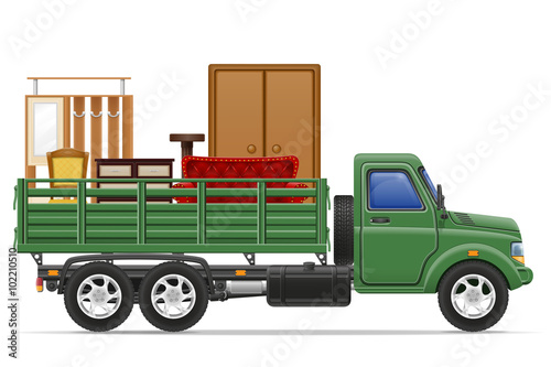 cargo truck delivery and transportation of furniture concept vec