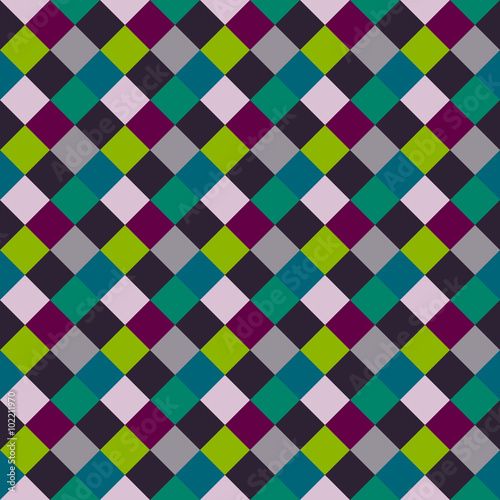 Seamless geometric checked pattern. Diagonal square, woven line background. Rhombus texture. Gray, green, vinous colors. Vector