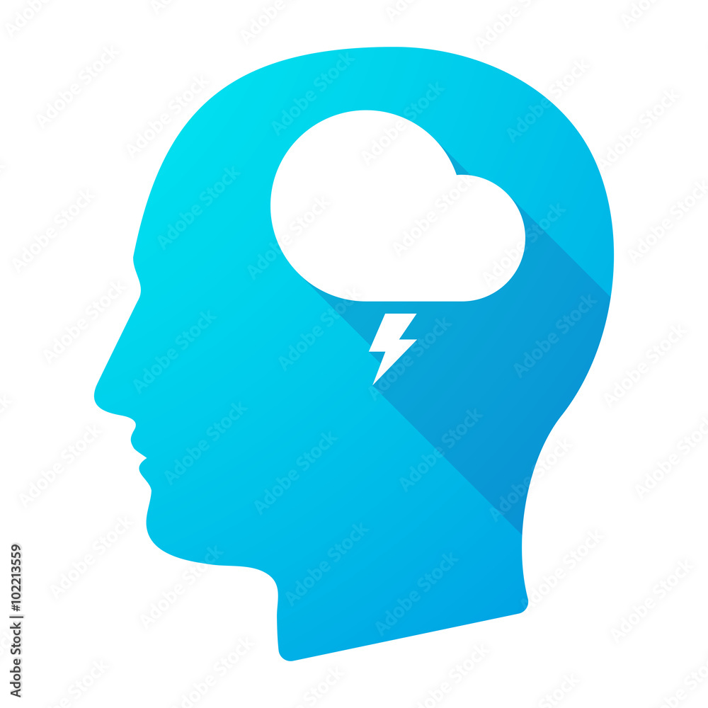 Male head icon with a stormy cloud