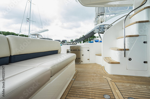 Luxury traveling. Interior of modern motor yacht.