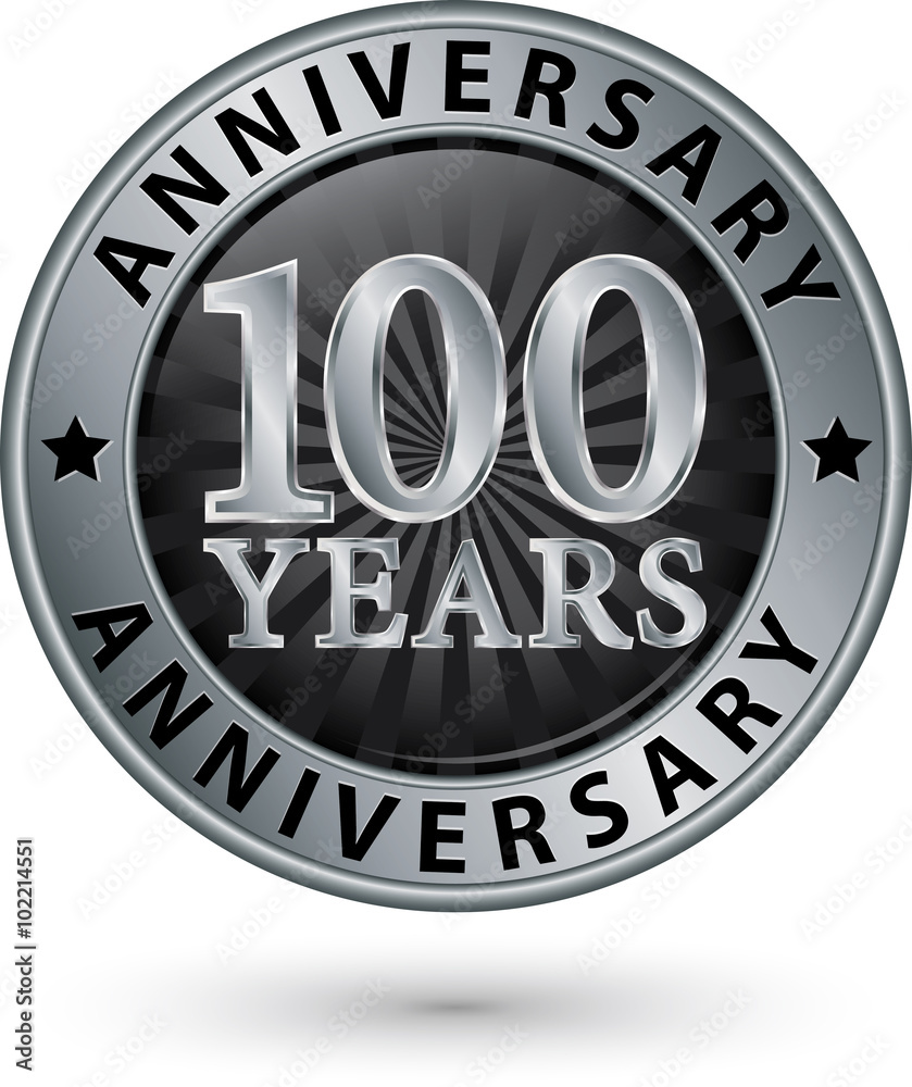 100 years anniversary silver label, vector illustration