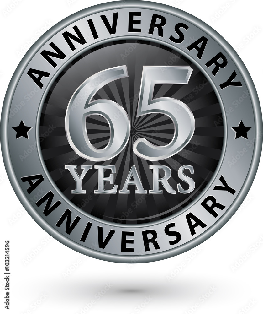 65 years anniversary silver label, vector illustration