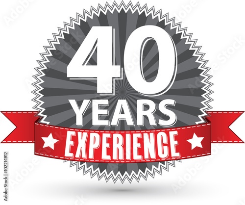 40 years experience retro label with red ribbon, vector illustra