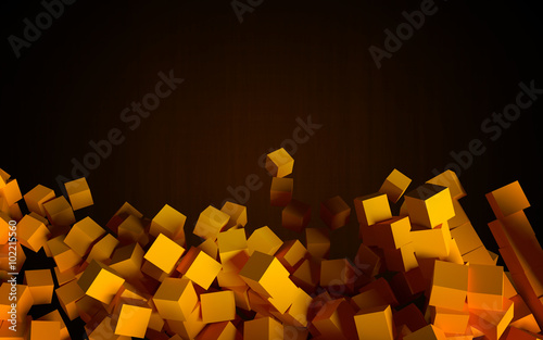Abstract objects as falling cubes on the dark background.
