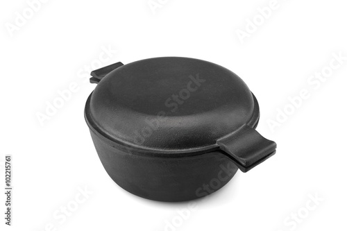 Modern Covered Classic Cast Iron Dutch Oven Or Pot Isolated
