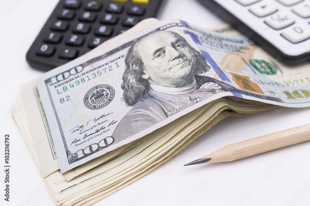 Fototapeta premium bunch of the one hundred dollar bills and wallet