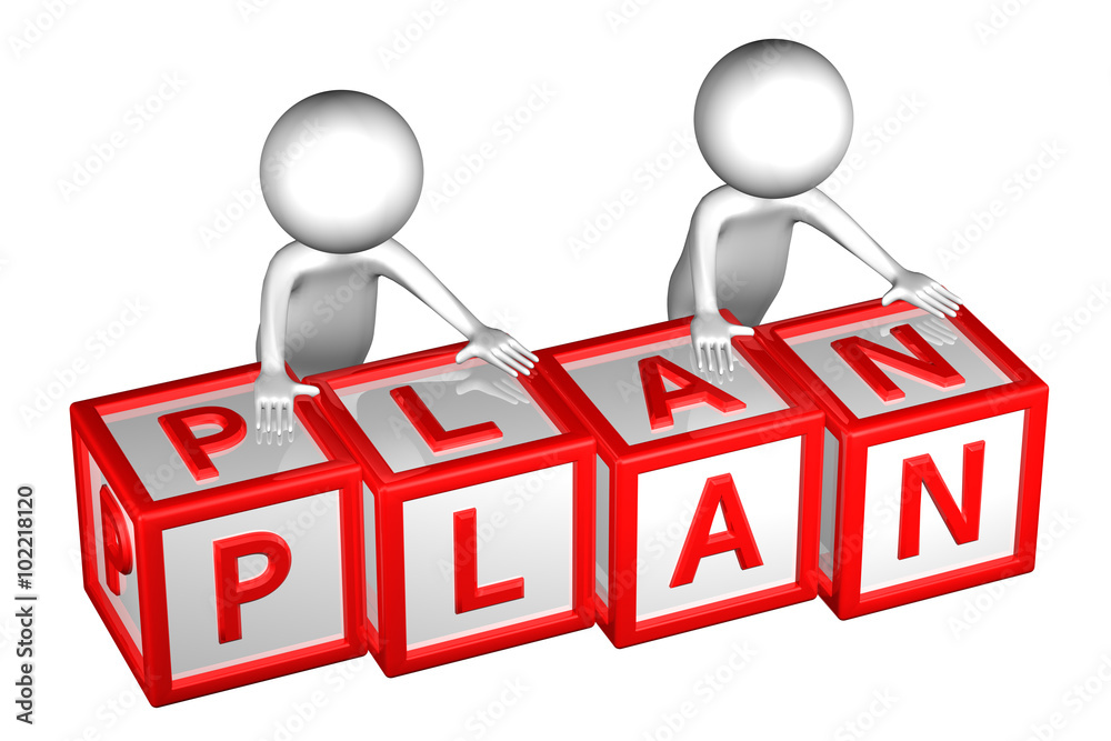 3D People with blocks with word plan 3D People with blocks with word plan