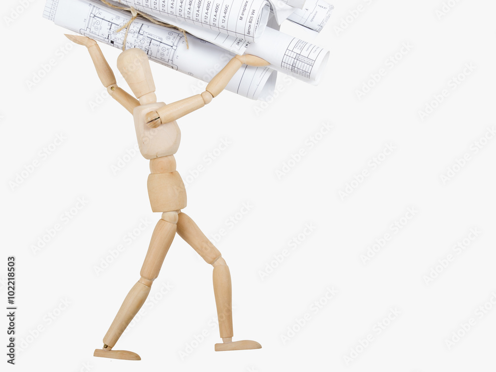 Architectural blueprints and blueprint rolls on white background. Architectural blueprints and blueprint rolls on white background.