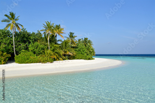 Fototapeta Naklejka Na Ścianę i Meble -  Remote island with white sand and turquoise sea, Maldives
