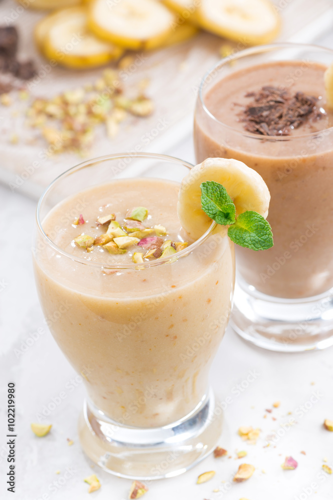Banana and chocolate milkshake, vertical Banana and chocolate milkshake, vertical