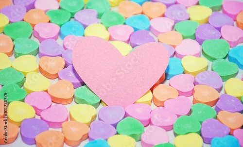 Candy hearts with a blank pink heart in the middle, can be used to add a message
