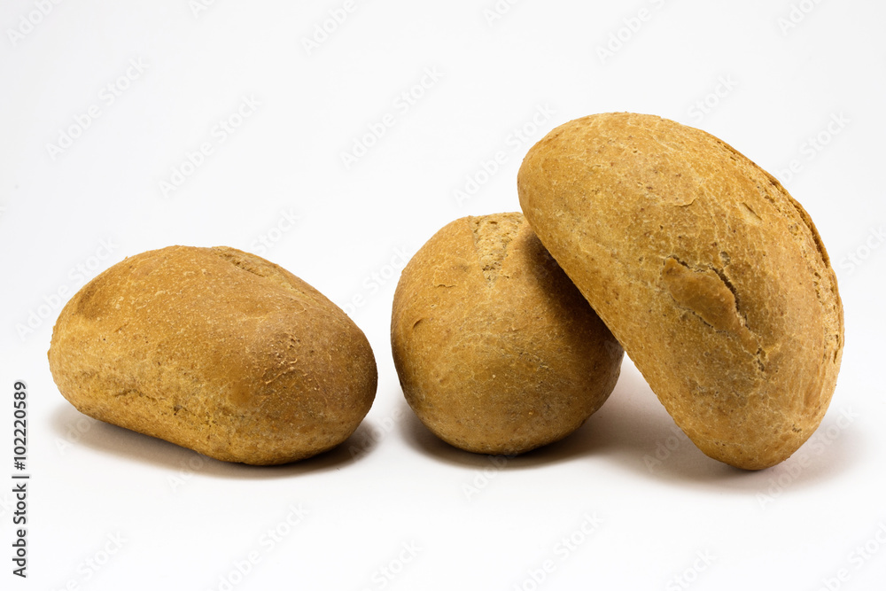 Buns isolated on white background. Bakery theme, home hand made food.