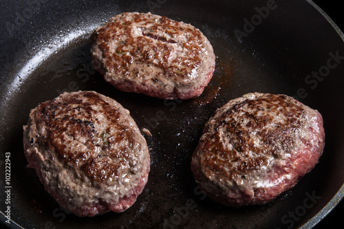 Fresh meat cutlets fried in a pan