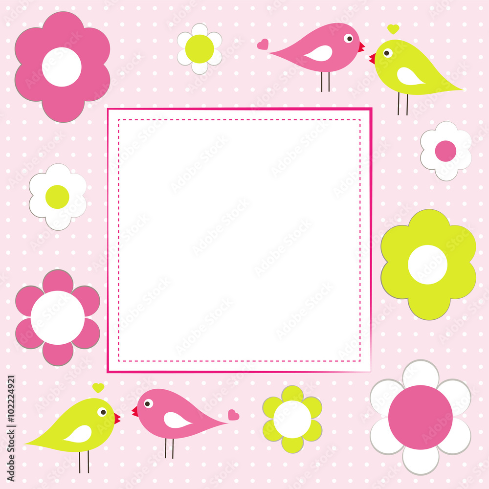 greeting card with birds and flowers vector
