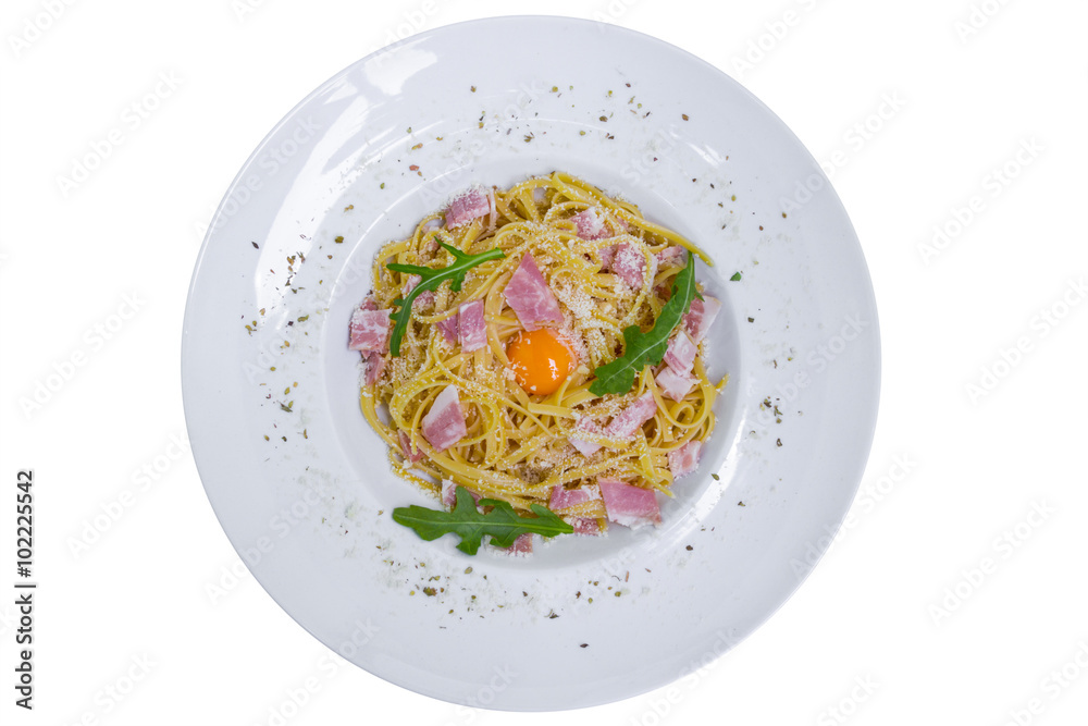 Italian pasta Carbonara with bacon, isolated Italian pasta Carbonara with bacon, isolated