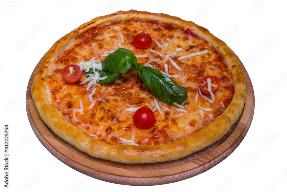 Italian margarita pizza with basil and mozzarella, isolated