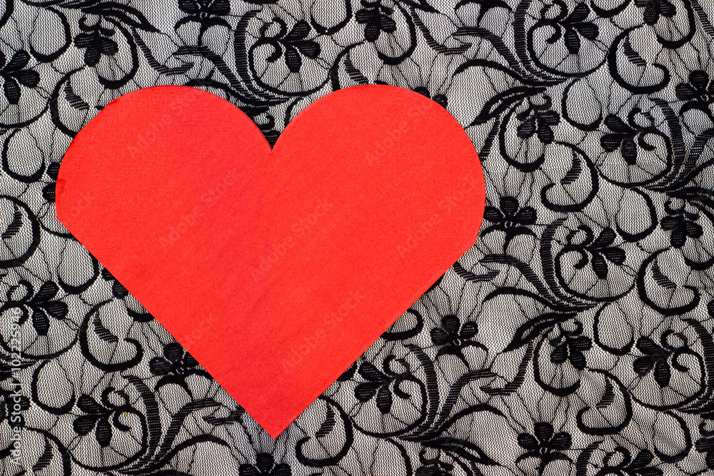 Red heart serviette on black lace Red heart serviette on black lace