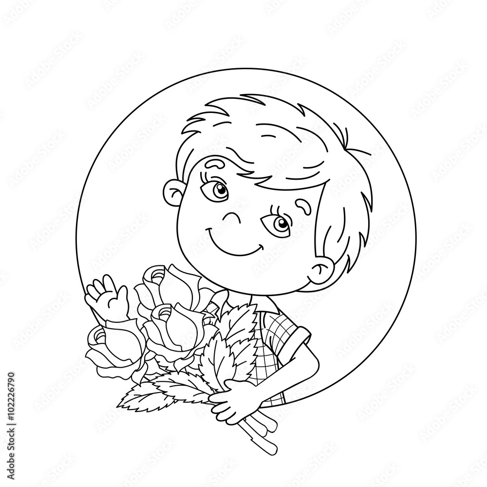Coloring Page Outline Of boy holding a bouquet of roses Coloring Page Outline Of boy holding a bouquet of roses