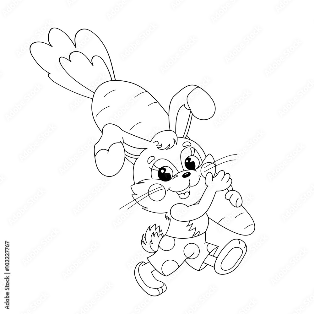 Coloring Page Outline Of funny Bunny carrying big carrot Stock Vector ...
