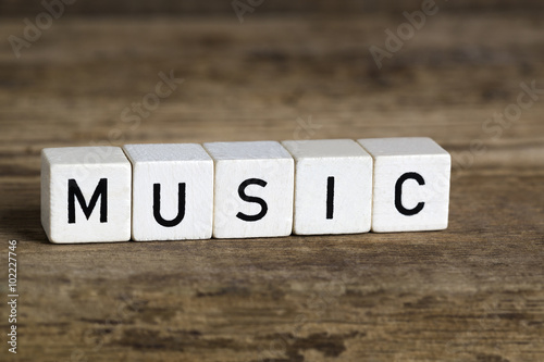 The word music written in cubes