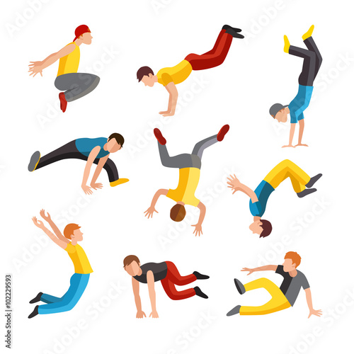 Parkour tricks extreme sport people vector silhouette