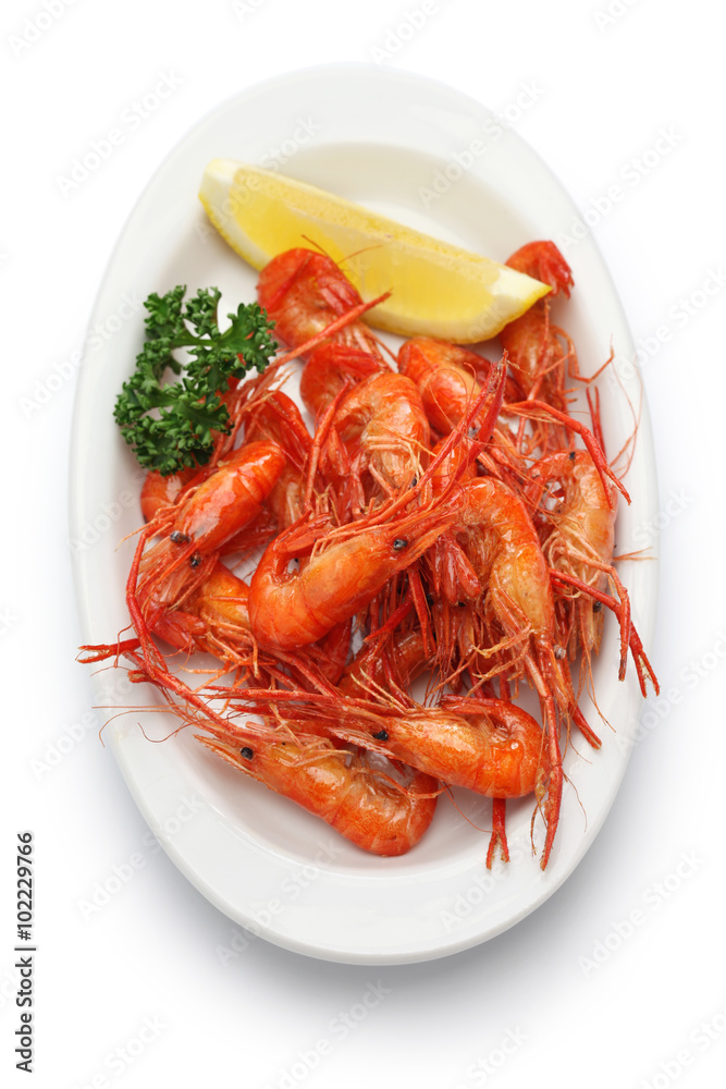 deep fried freshwater shrimps isolated on white background deep fried freshwater shrimps isolated on white background