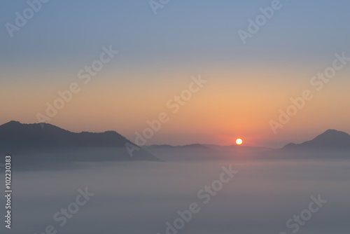 The skyline view and sunrise at mountain with lot of fog at Phu © nattapan72