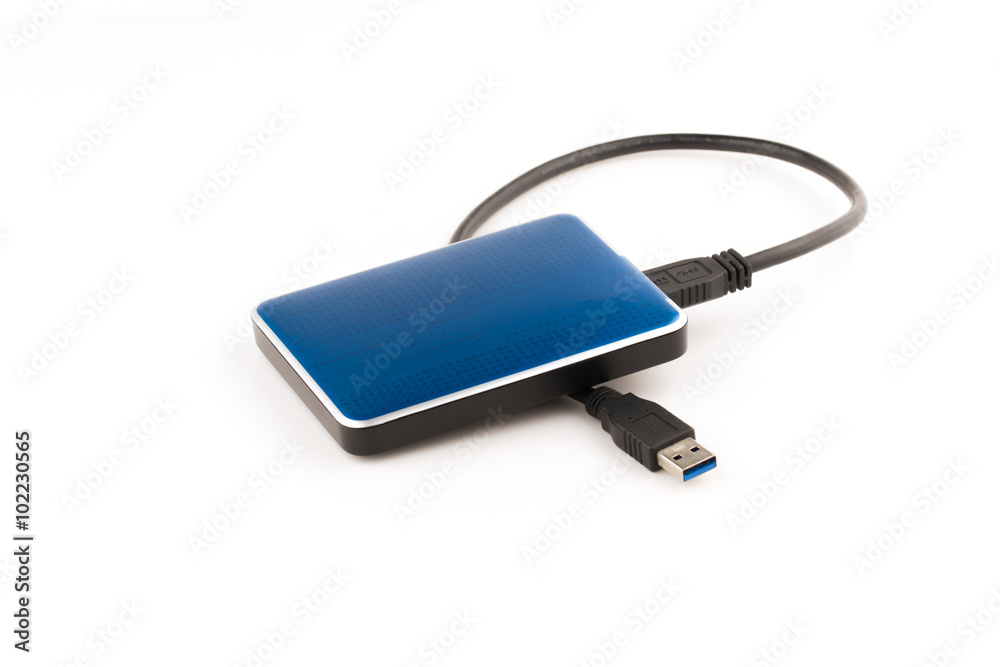 External hard drive for backup on white background.