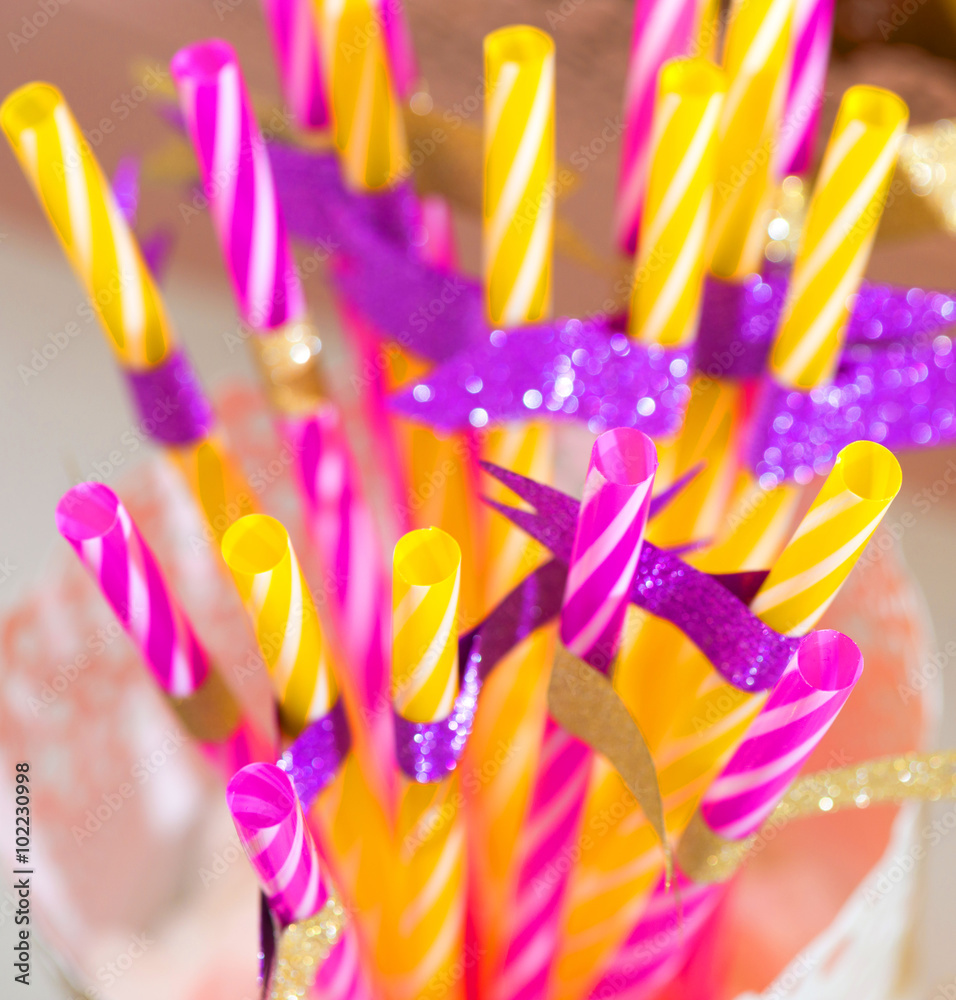 Closeup of colorful drink straws