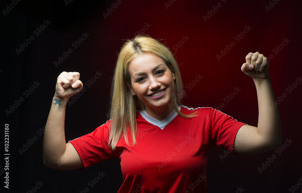 Woman soccer fan happy Woman soccer fan happy