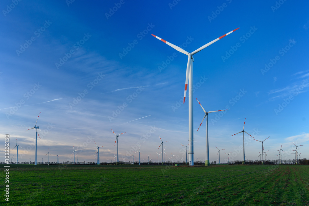 Windpark vor blauem Himmel