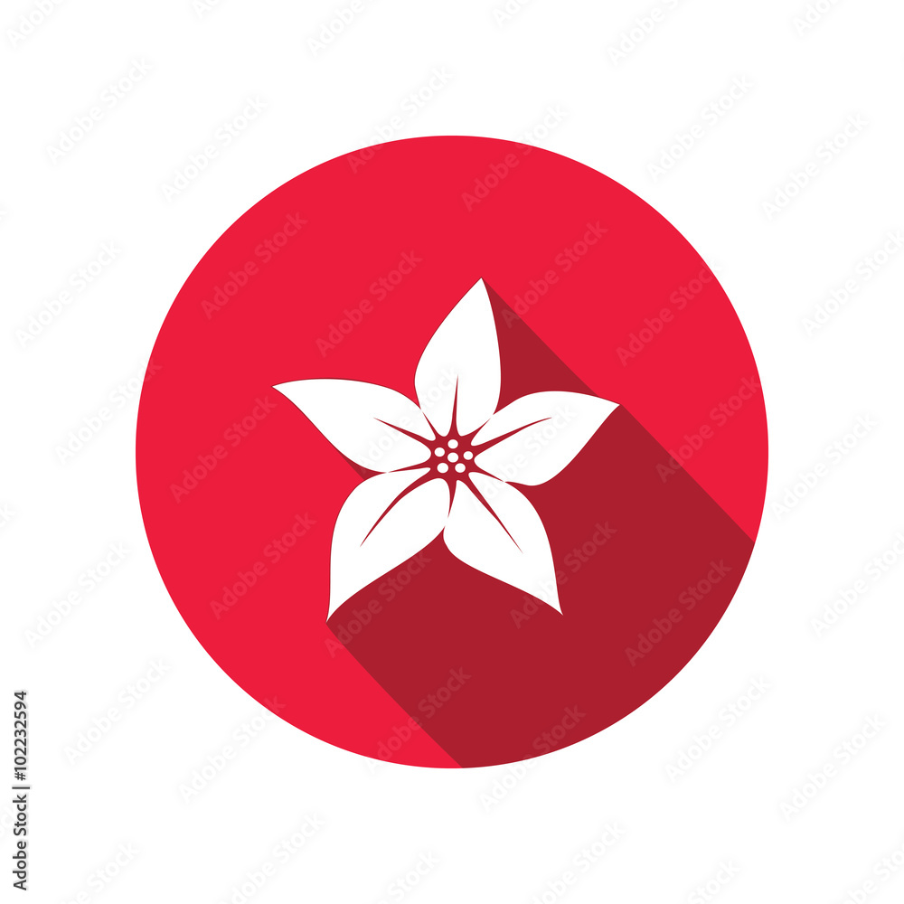 Orchid flower icons. Floral symbol. Round white sign on red flat button with long shadow. Vector Orchid flower icons. Floral symbol. Round white sign on red flat button with long shadow. Vector