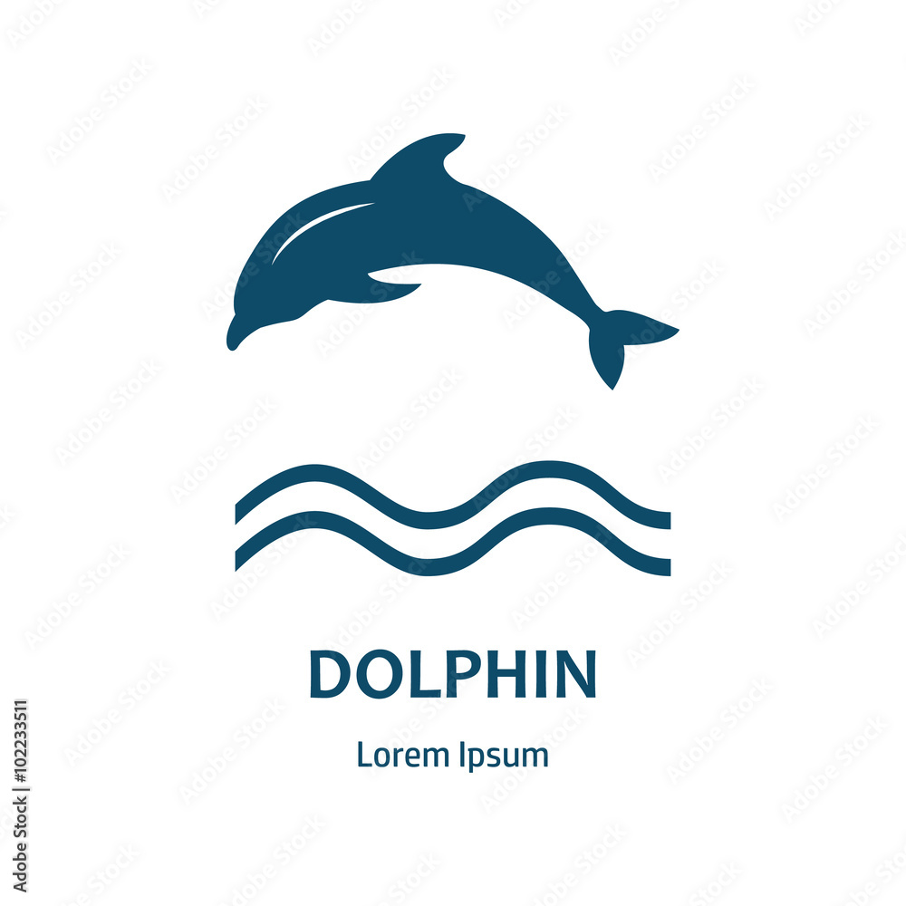 Naklejka premium Design of logo with dolphin and label