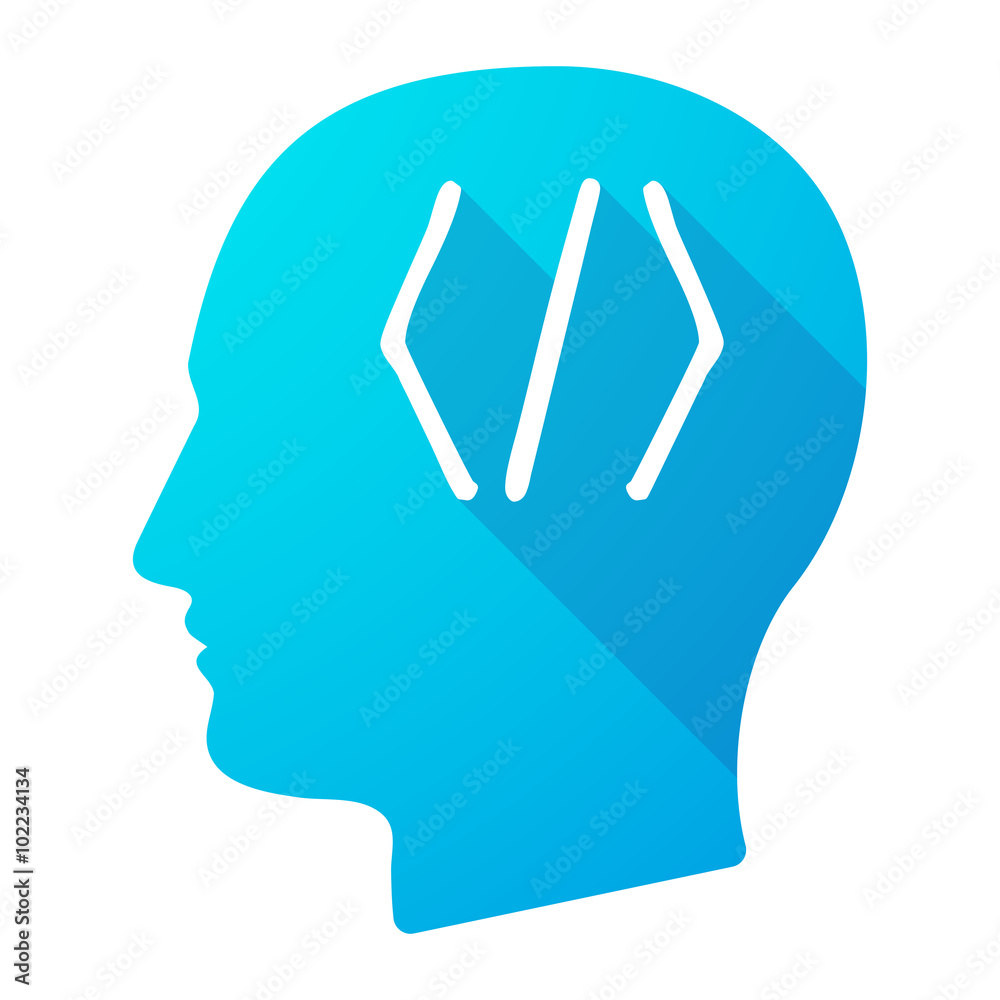 Male head icon with a code sign Male head icon with a code sign