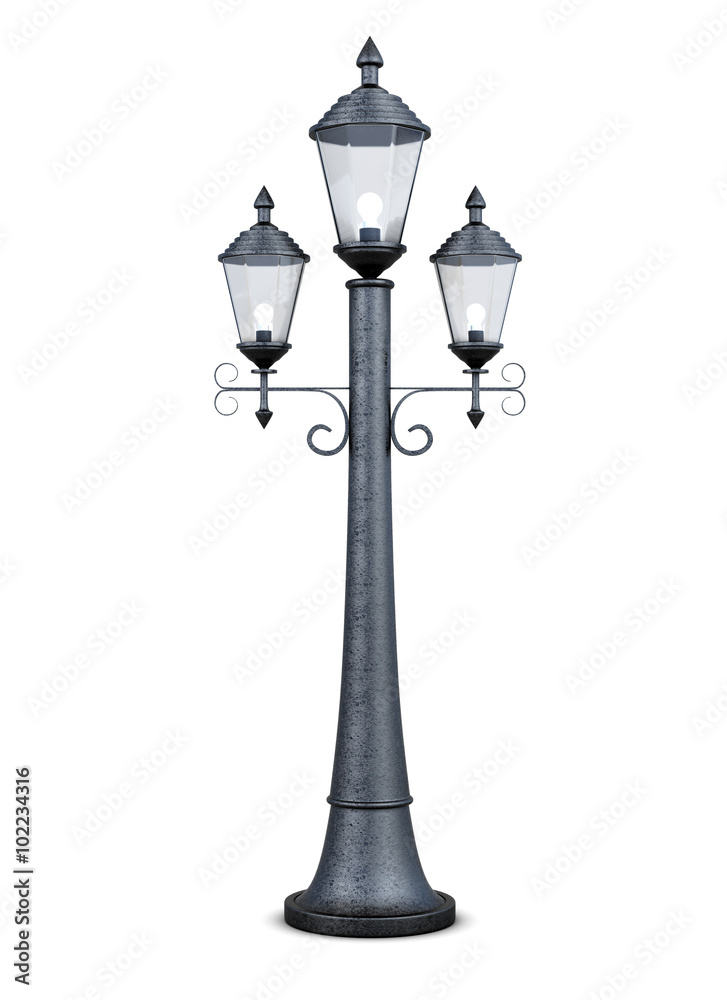 Vintage street lamp isolated on white background. 3d rendering