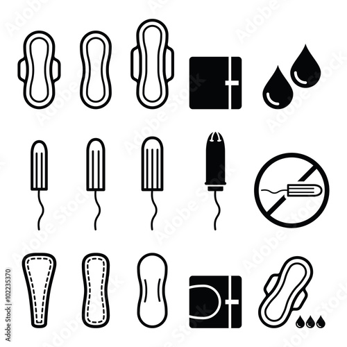 Feminine hygiene products - sanitary pad, pantyliner, tampon icons  photo