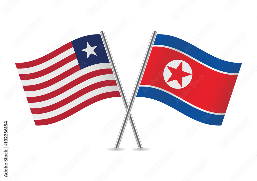 Fototapeta premium Liberian and North Korean flags. Vector illustration.