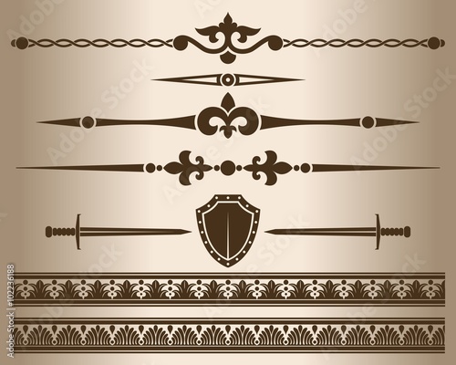 Decorative elements. Design elements - shield and sword.
